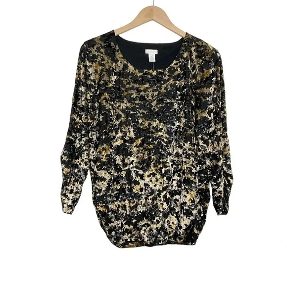 Chico's Velvet Burnout Simone 3/4 Sleeve Top Large - Picture 1 of 6